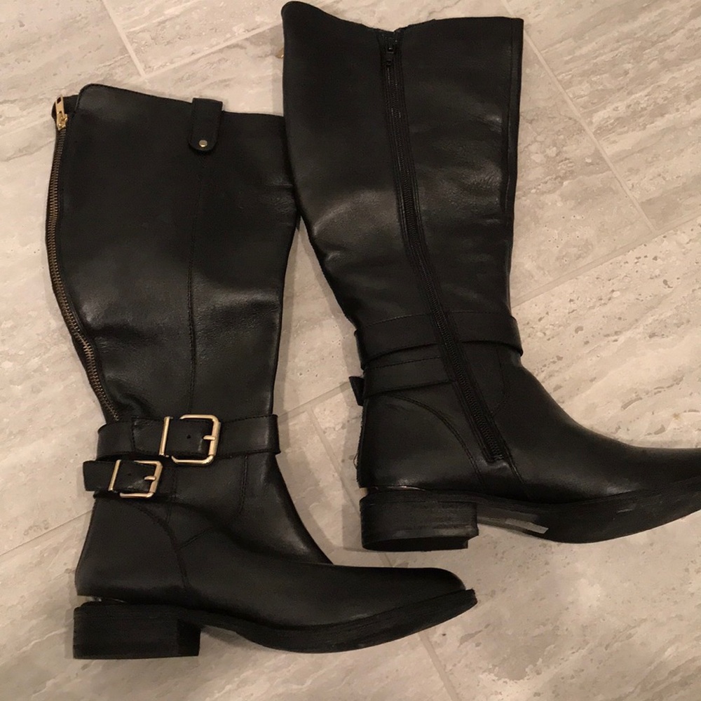 Steve Madden Black Leather Buckle Boots
